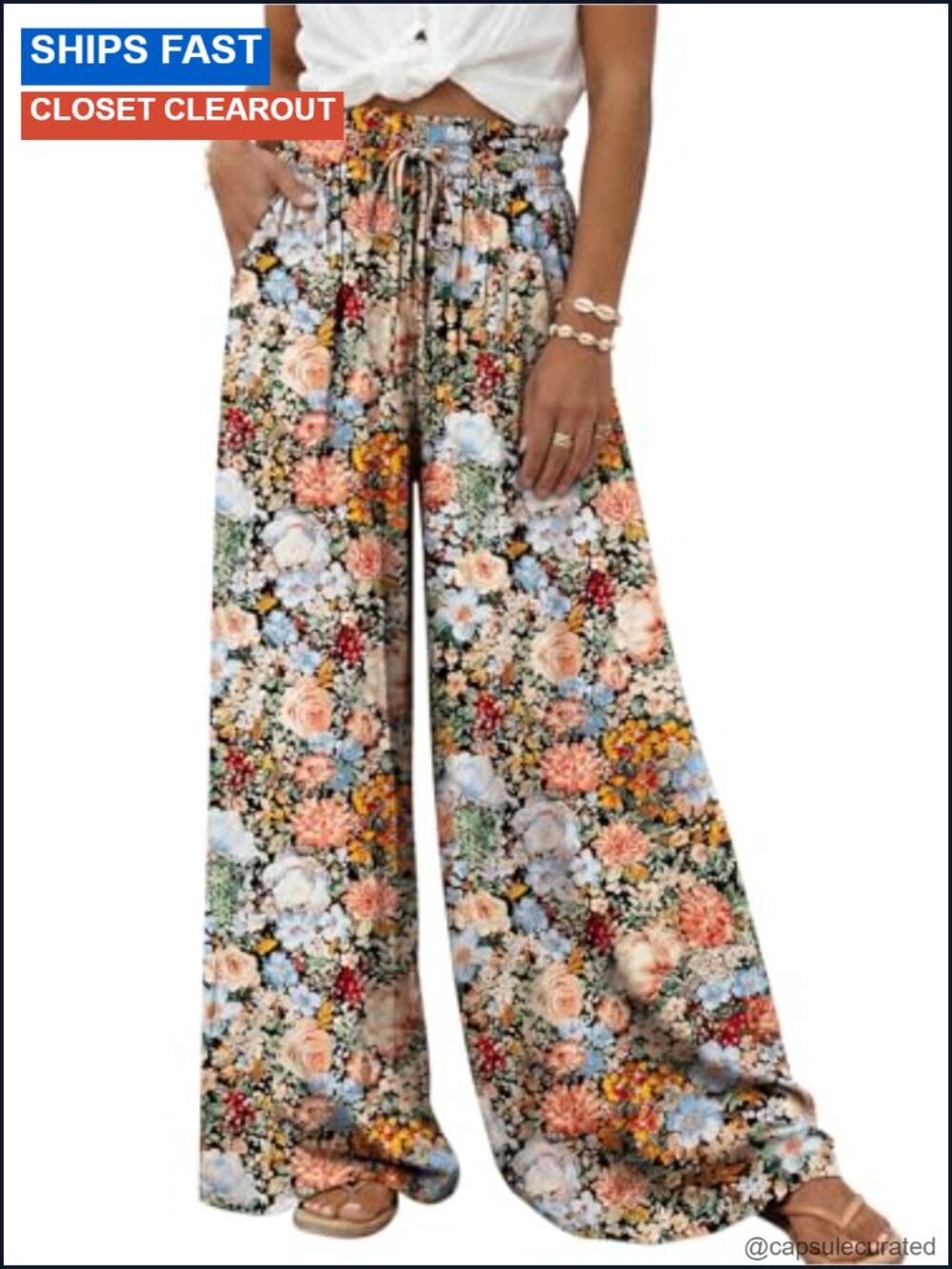 High Waist Wide Leg Palazzo Pants with Pockets Flowy Beach Cover-Up